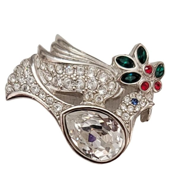 Swarovski Swan Logo Silver Tone Clear Crystal Dove Brooch Pin K882 - Picture 3 of 10